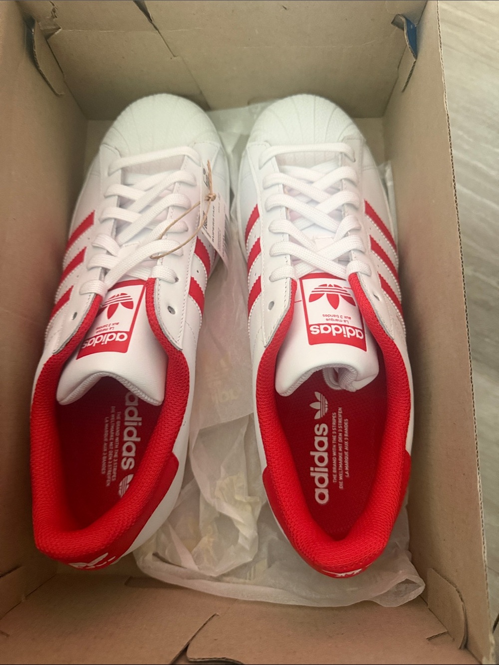 adidas Kids White & Red Classic Shell-Toe Sneakers
